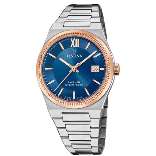 Festina F20036-2 Swiss Made acciaio e blu con ghiera ramata uomo