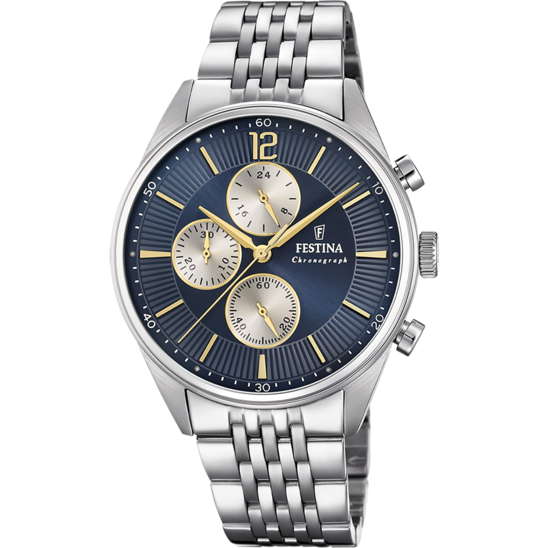 Festina F20285-7 Timeless acciaio blu con indici dorati uomo