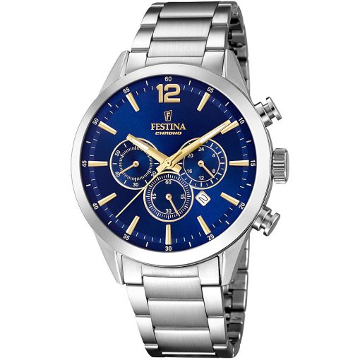 Festina F20343-2 Timeless acciaio quadrante blu con indici dorati uomo