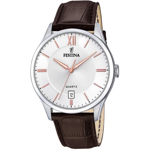 Festina F20426-4 Acero Clasico uomo pelle marrone dettagli ramati con datario