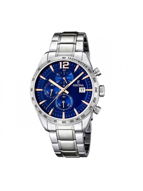 Festina F16759-5 Timeless Cronografo acciaio blu indici ramati