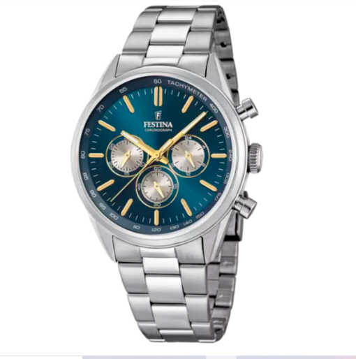 Festina F16820-C Timeless cronografo acciaio quadrante blu dettagli dorati uomo
