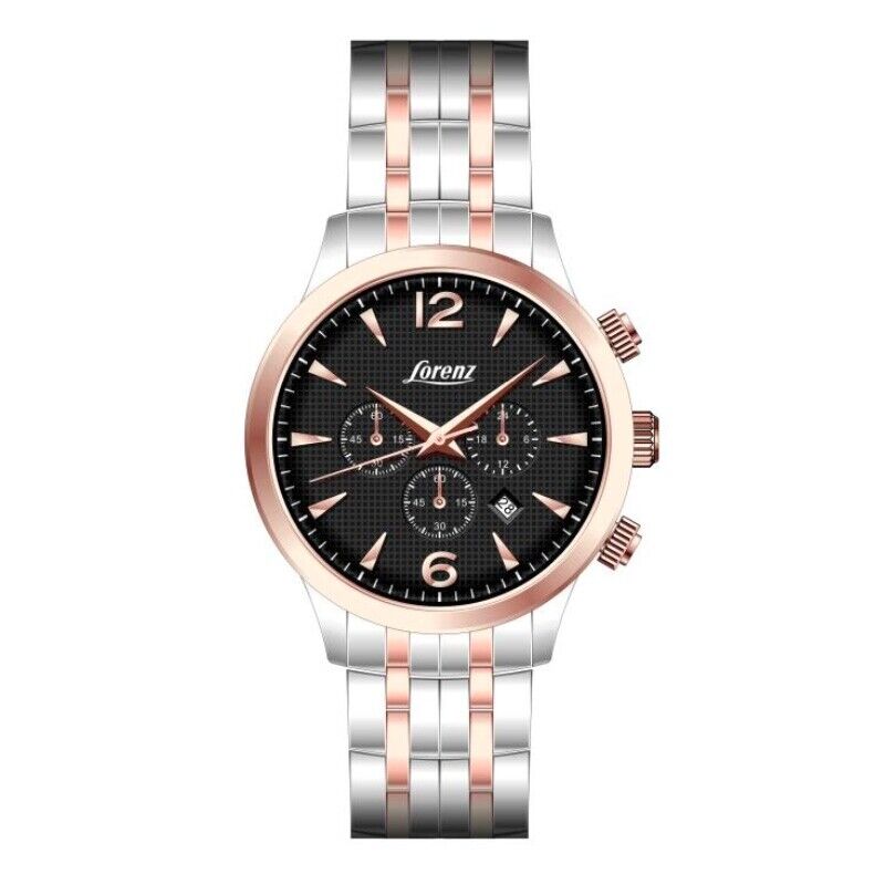 Lorenz 21063EE crono uomo acciaio bicolore rosé e nero con datario