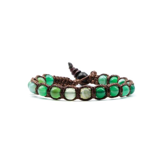 Bracciale Kenshò A649 pietra Agata Verde Striata e cordoncino marrone