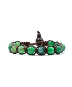 Bracciale Kenshò A850 pietra Agata Verde Striata e cordoncino marrone