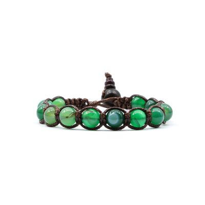 Bracciale Kenshò A850 pietra Agata Verde Striata e cordoncino marrone