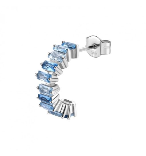 Orecchino singolo a cerchietto Brosway FCL10 argento 925 con baguette cubic zirconia zaffiro chiaro