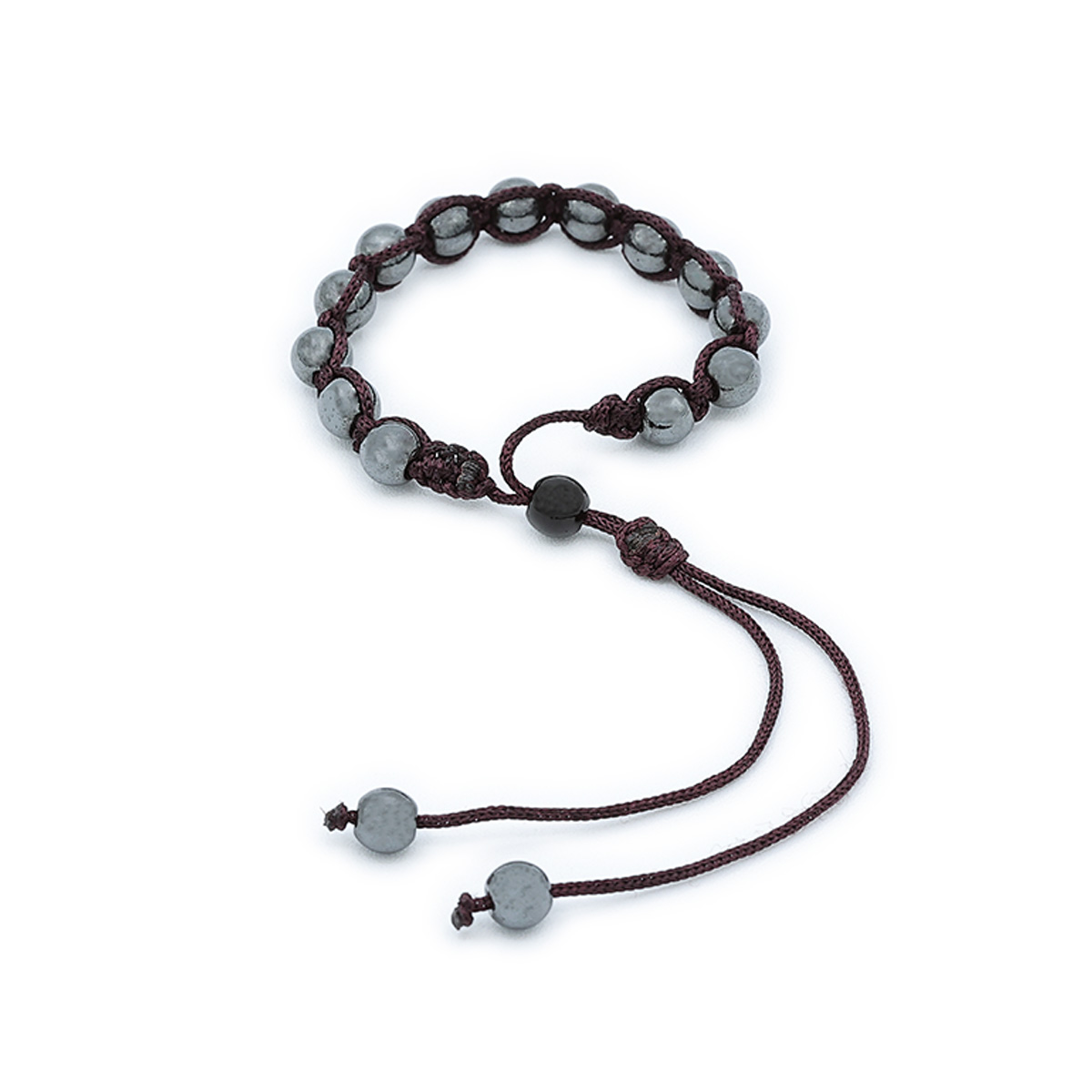 Bracciale Kenshò H011 pietra Ematite e cordoncino marrone con chiusura a nodo macramé