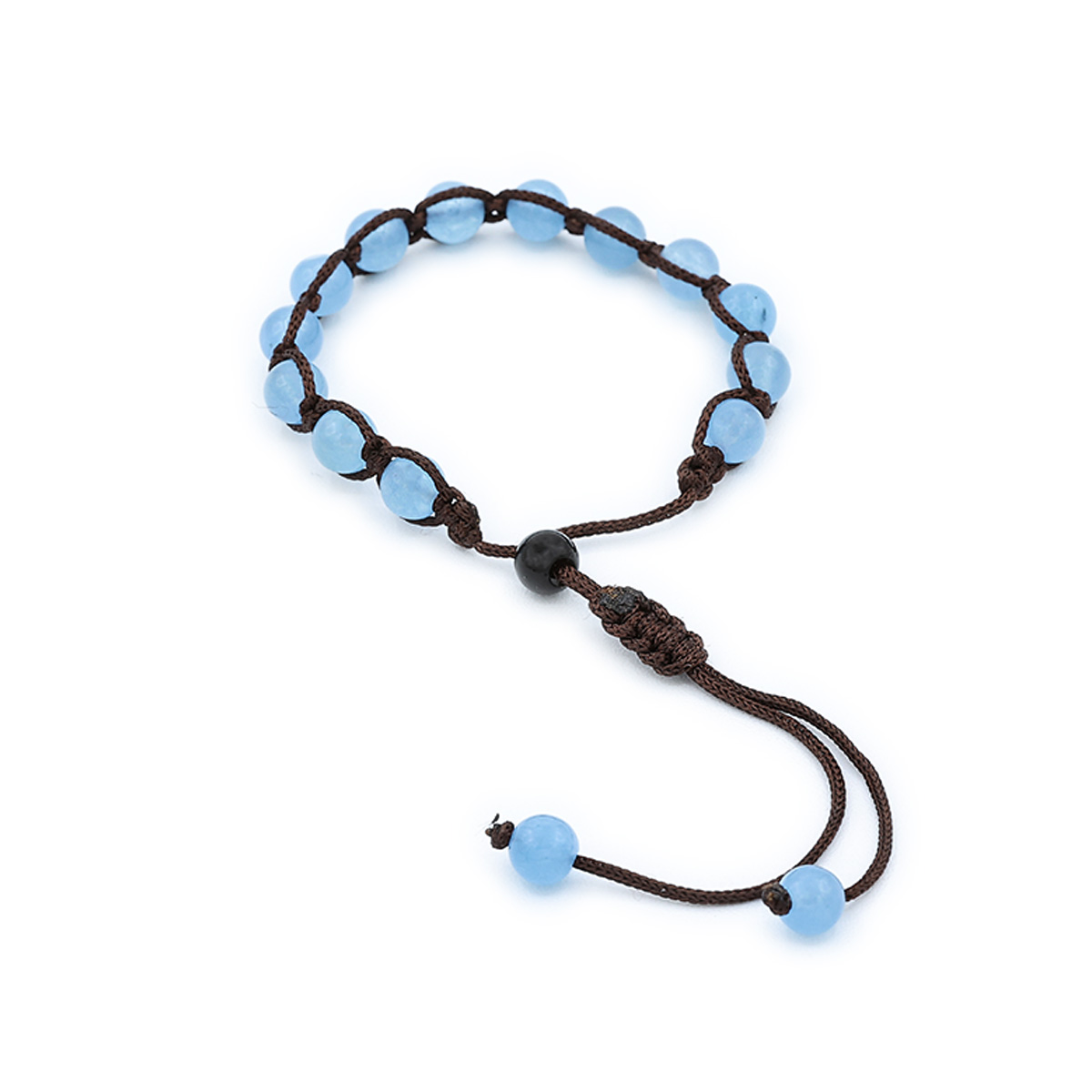 Bracciale Kenshò H013 pietra Agata Azzurra e cordoncino marrone con chiusura a nodo macramé