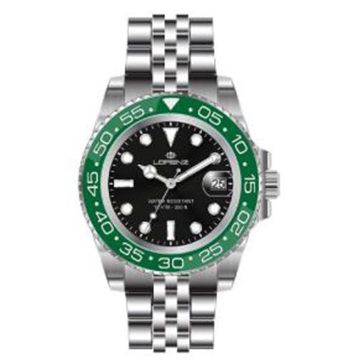 Lorenz 26122DD Sport uomo acciaio nero ghiera verde girevole