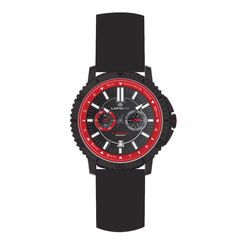 Lorenz 26893FF Sport uomo silicone nero e rosso cronografo