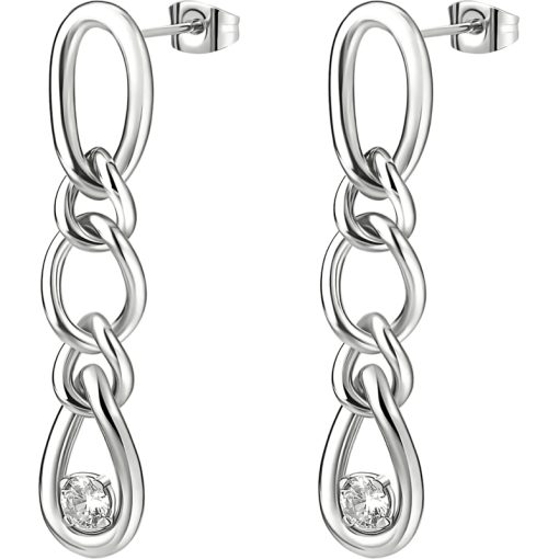 Orecchini Brosway BBN43 Ribbon lunghi acciaio con zircon e maglia a goccia