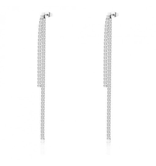 Orecchini pendenti due fili in acciaio Brosway BEIE003 Desideri con cubic zirconia