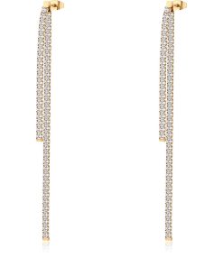Orecchini pendenti due fili in acciaio Brosway BEIE004 Desideri pvd oro 14k con cubic zirconia