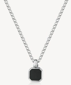Collana catena grumetta girocollo in acciaio Brosway BIK126 pendente con onice nero