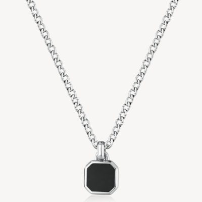 Collana catena grumetta girocollo in acciaio Brosway BIK126 pendente con onice nero