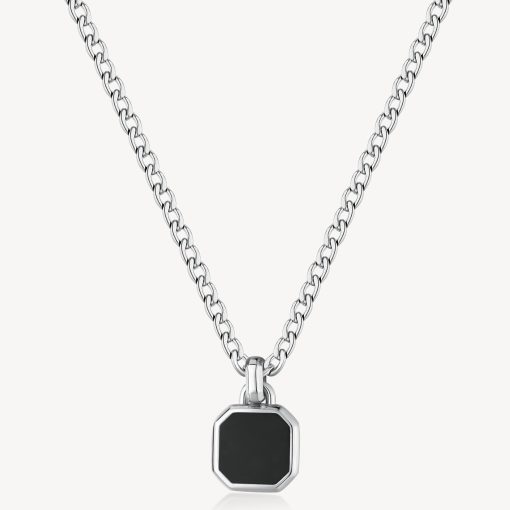 Collana catena grumetta girocollo in acciaio Brosway BIK126 pendente con onice nero