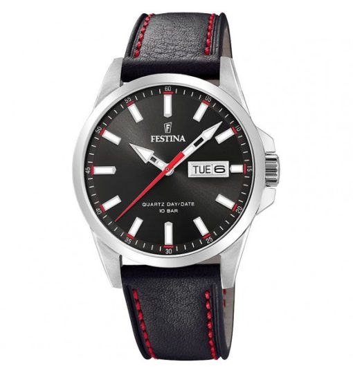 Festina F20358-4 Classics pelle nero con dettagli rossi e datario