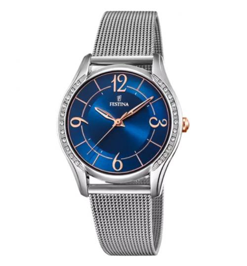 Festina F20420-4 Boyfriend maglia milano quadrante blu lunetta con cristalli