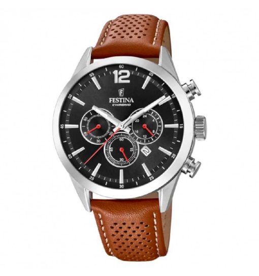 Festina F20542-6 Timeless Cronografo pelle marrone quadrante nero uomo