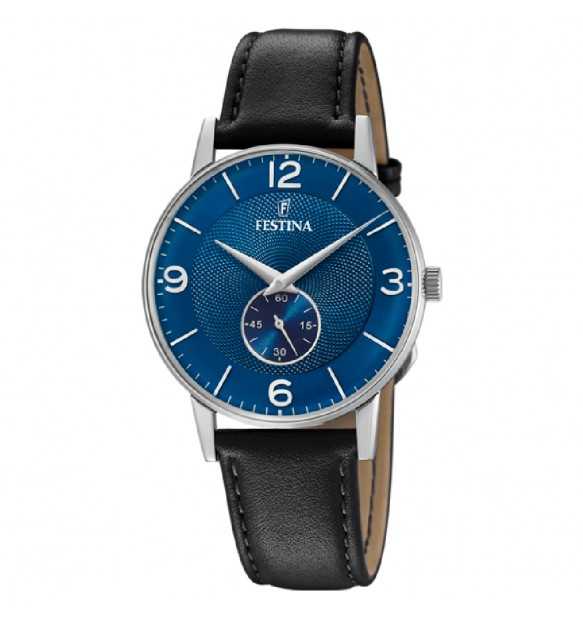 Festina F20566-3 Clasico Acero con secondiera pelle nero e blu uomo