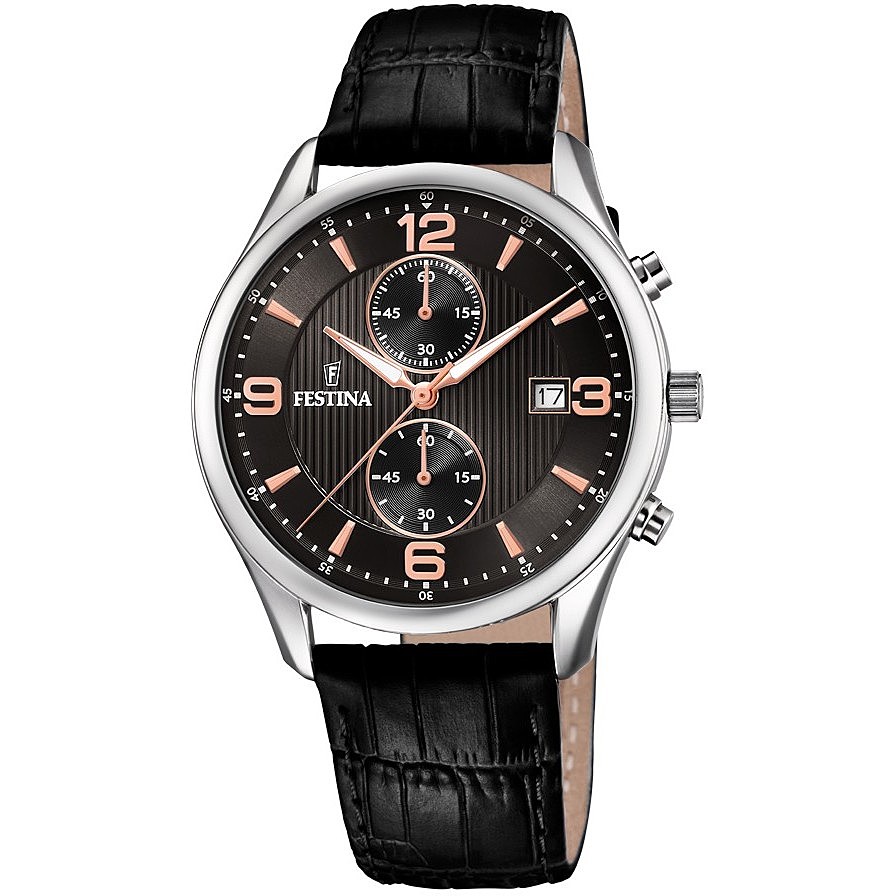 Festina F6855-7 Timeless Cronograph pelle nero uomo