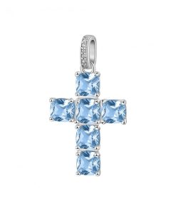 Pendente a forma di croce Brosway FCL14 Fancy argento 925 con cushion cubic zirconia zaffiro chiaro