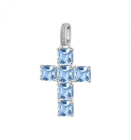 Pendente a forma di croce Brosway FCL14 Fancy argento 925 con cushion cubic zirconia zaffiro chiaro