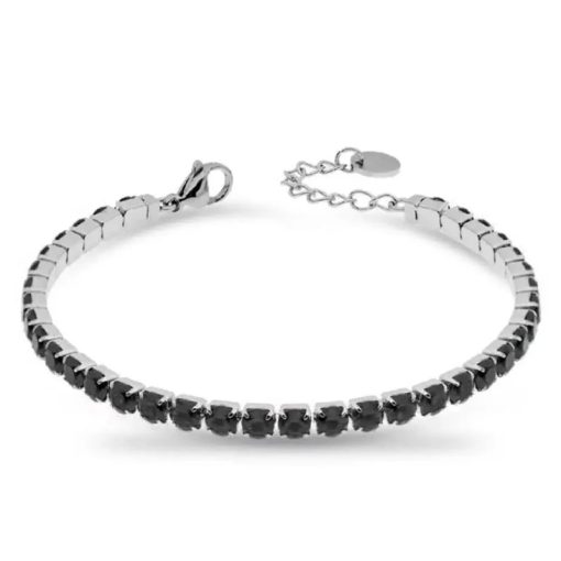 Freddy FJ-20025 Bracciale Tennis Silver con Gemme Nere - 4 mm