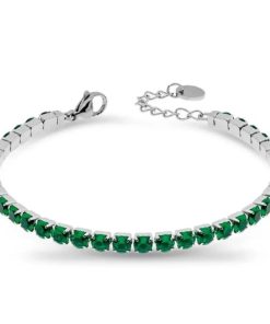 Freddy FJ-20028 Bracciale Tennis Silver con Gemme Verdi - 4 mm