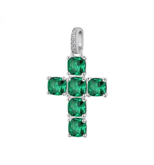 Charm pendente croce Brosway FLG11 Fancy argento 925 con zircone verde smeraldo