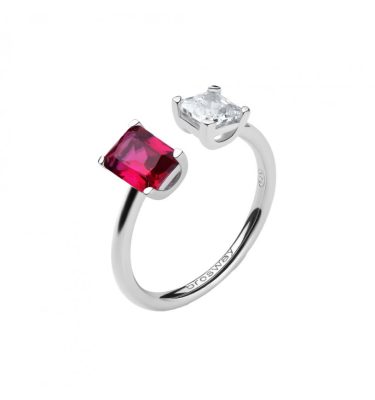 Anello contrarié Brosway FPR10C Fancy argento 925 misura 14 con zirconi bianco e rubino