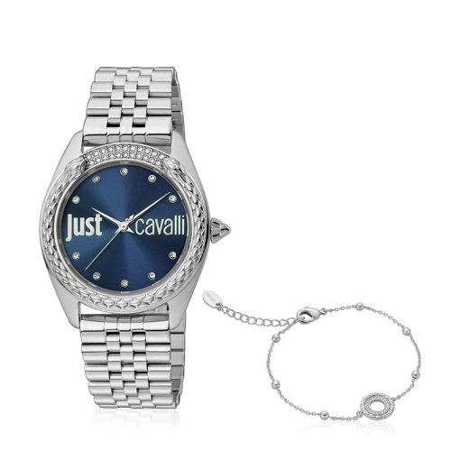 Just Cavalli JC1L195M0055 set bracciale acciaio silver quadrante blu
