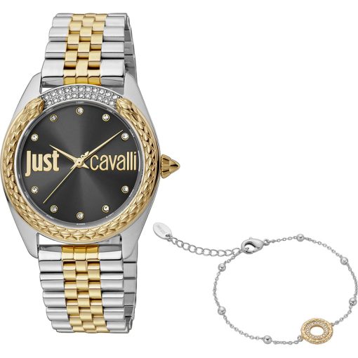 Just Cavalli JC1L195M0105 set Animalier bicolore dorato e nero con bracciale