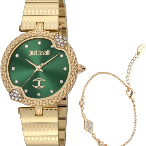 Just Cavalli JC1L197M0075 Set bracciale acciaio dorato quadrante verde