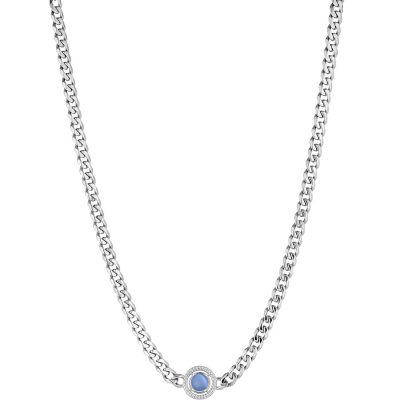 Collana Liu Jo LJ1744 Chains acciaio silver con pendente zirconi pietra blu