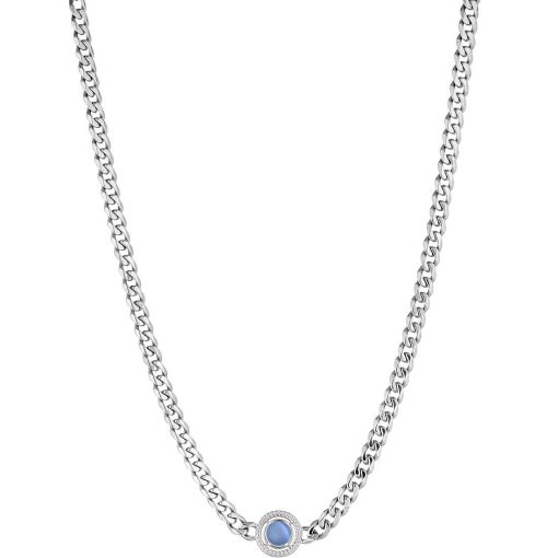 Collana Liu Jo LJ1744 Chains acciaio silver con pendente zirconi pietra blu