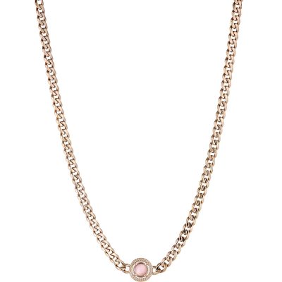 Collana Liu Jo LJ1746 Chains acciaio ramato con pendente zirconi e pietra rosa