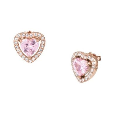 Orecchini Liu Jo LJ2123 Essential taglio cuore Pink acciaio ramato a lobo con cuore rosa