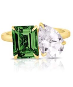 Anello Liu Jo LJ2554M14 acciaio dorato con pietra verde e bianca misura 14
