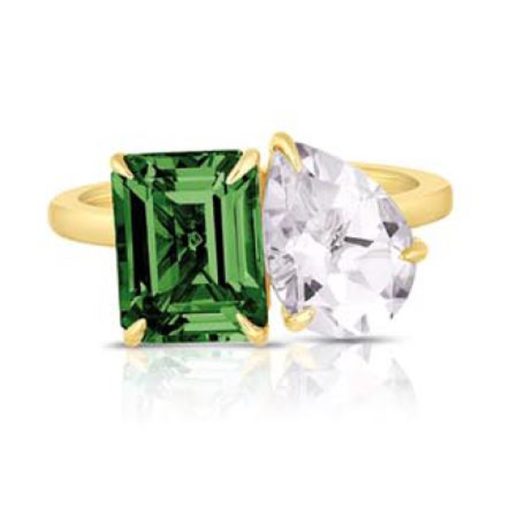 Anello Liu Jo LJ2554M16 acciaio dorato con pietra verde e bianca misura 16