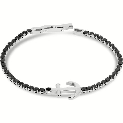 Bracciale Liu Jo MLJ504 tennis acciaio con zirconi neri e ancora uomo