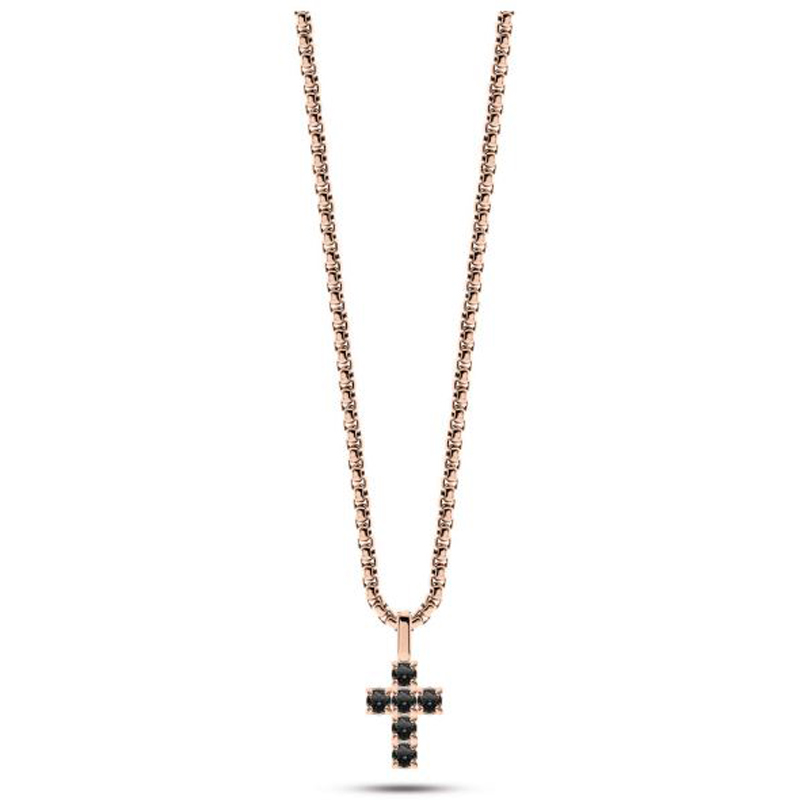 Collana Liu Jo MLJ517 acciaio ramato con croce zirconi neri