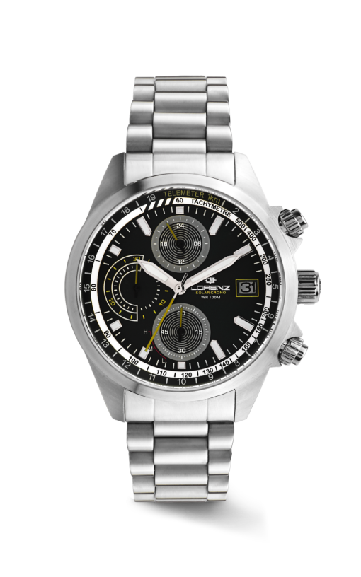Lorenz 030253BB Solar Crono doppio cinturino acciaio e tessuto dettagli gialli