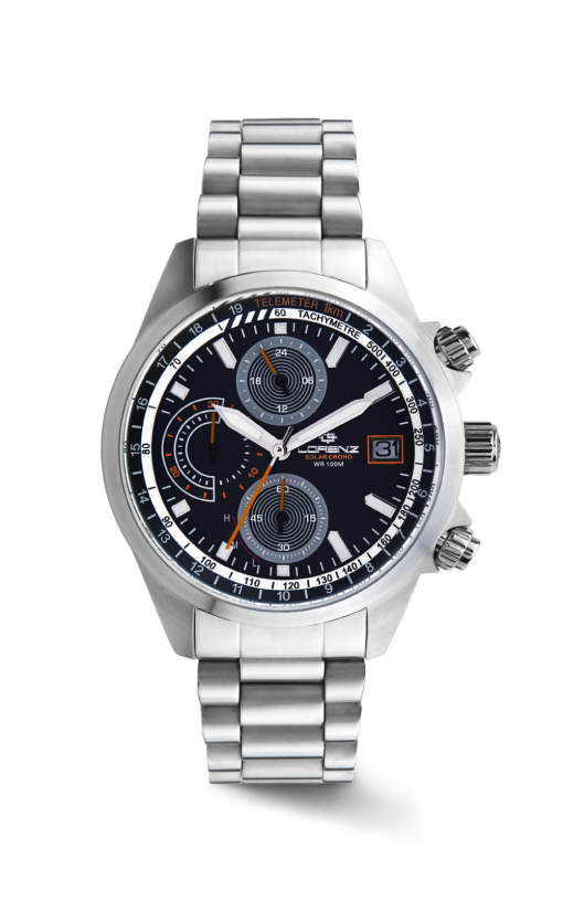 Lorenz 030253DD Solar Crono doppio cinturino acciaio e tessuto dettagli arancio