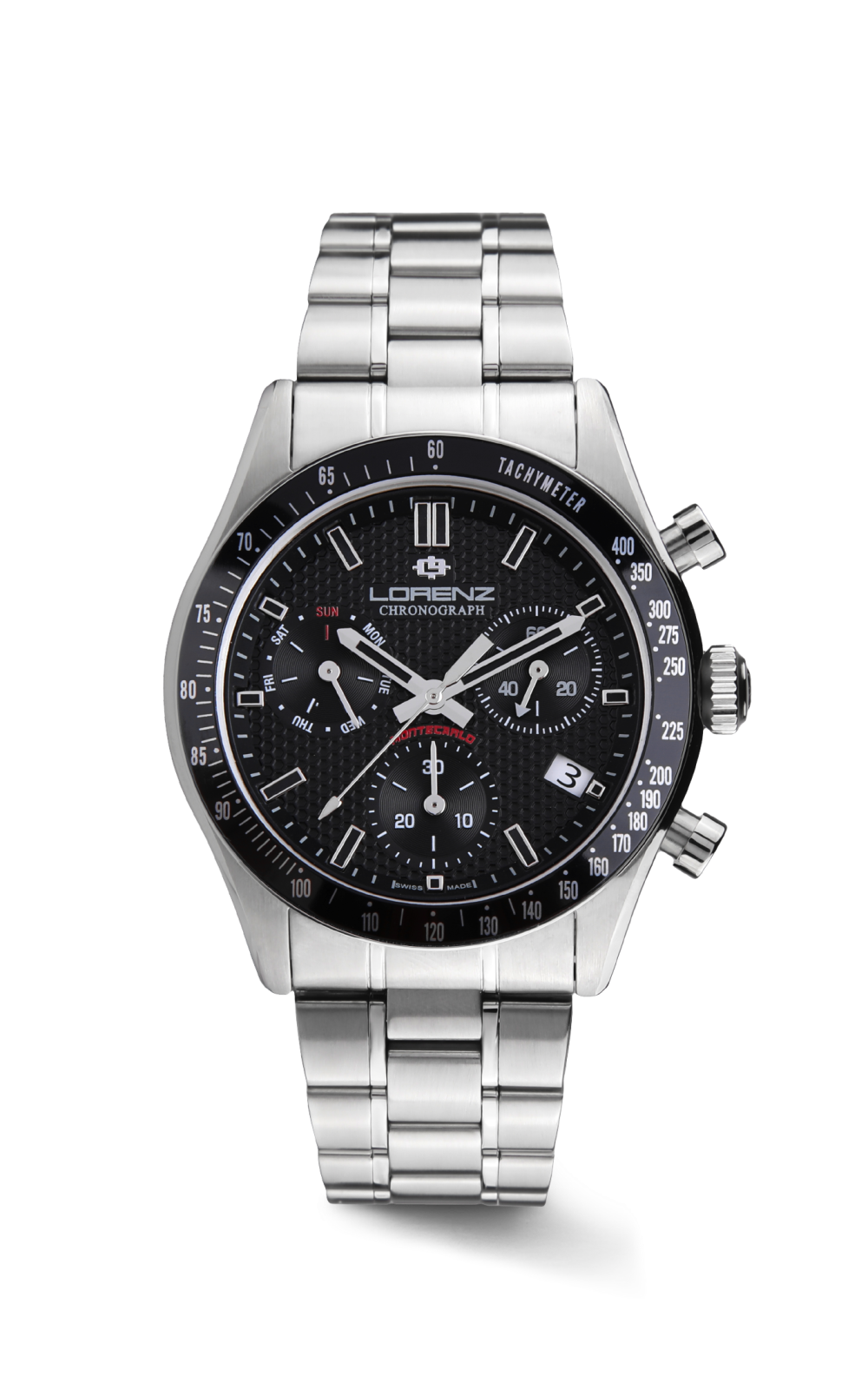 Lorenz 090013AA Montecarlo Swiss Made Cronografo 42mm acciaio nero uomo
