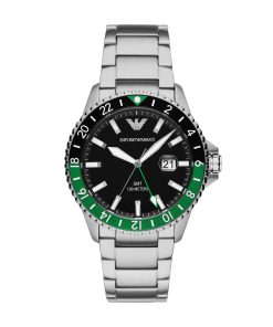 Armani AR11589-C Diver GMT doppio fuso orario ghiera nera e verde con datario