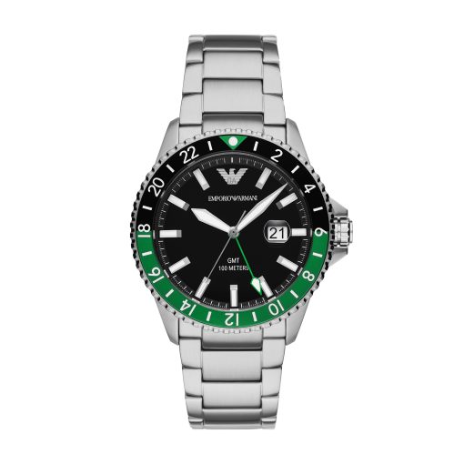 Armani AR11589-C Diver GMT doppio fuso orario ghiera nera e verde con datario