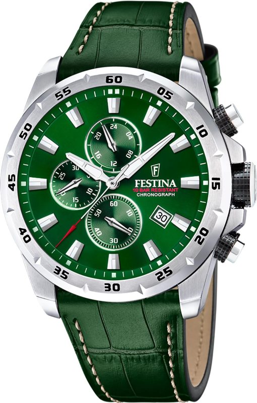 Festina F20692-3 cronografo in pelle verde uomo