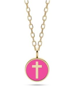 Collana Liu Jo LJ2789 dorata con medaglia fucsia e croce donna